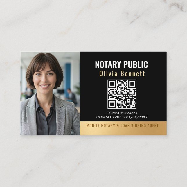 Tarjeta De Visita Código QR Notarial de Oro Negro Moderno  (Anverso)