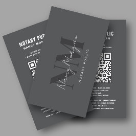 Tarjeta De Visita Código QR Notarial Monograma Gris Oscuro Moderno