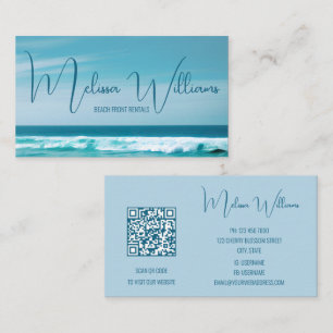 Tarjeta De Visita Código QR Onda del Océano Iniciales