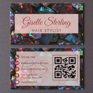 Tarjeta De Visita Código QR Opal Gemstone de pelo negro