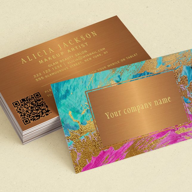 Tarjeta De Visita CÓDIGO QR oro abstracto moderno de cobre tu nombre (Subido por el creador)