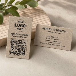 Tarjeta De Visita Código QR Papel Kraft | Logotipo personalizado de 