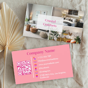 Tarjeta De Visita Código QR para el Alquiler de Vacaciones Rosadas
