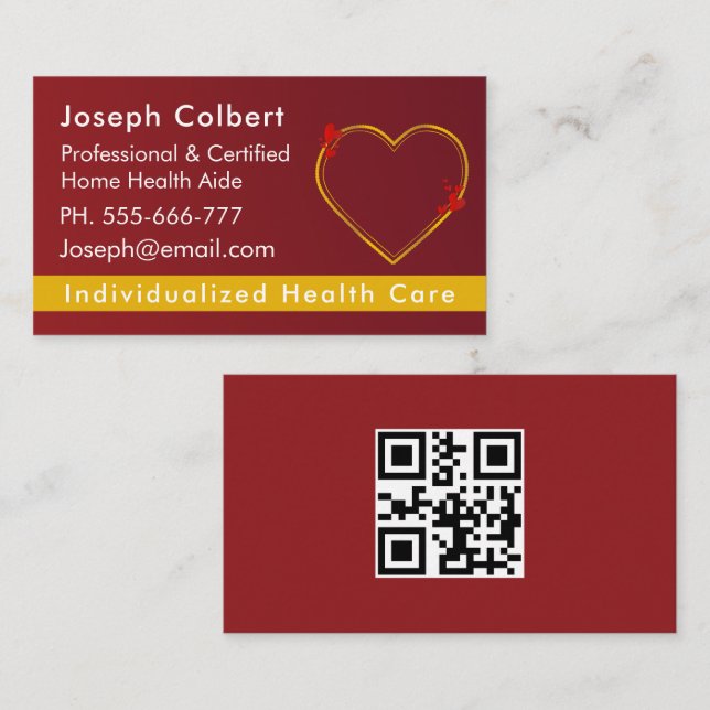 Tarjeta De Visita código qr para el cuidador de salud profesional (Anverso / Reverso)