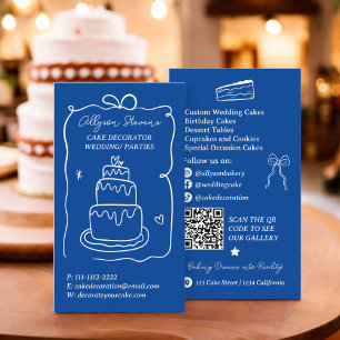 Tarjeta De Visita Código qr para el decorador del pastel Blue Retro 