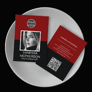 Tarjeta De Visita Código QR para el logotipo moderno de fotos en roj