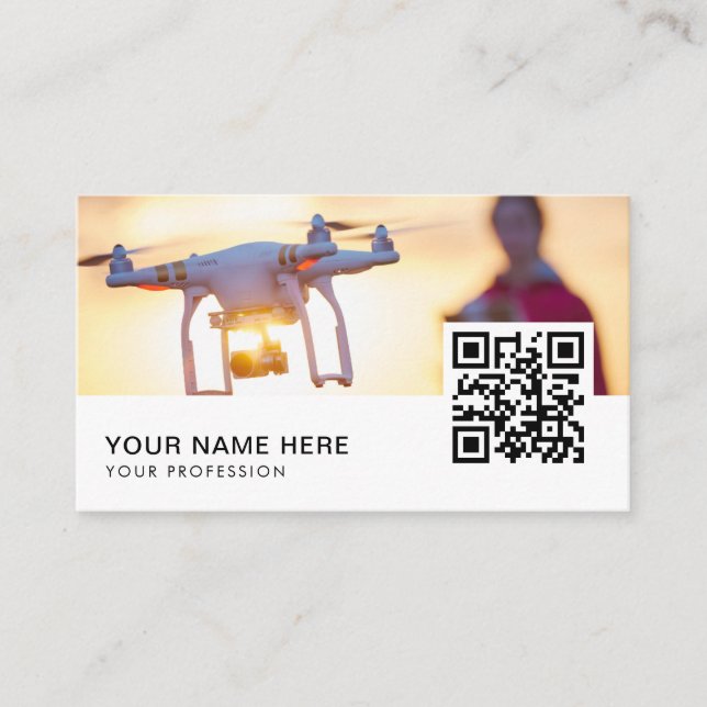 Tarjeta De Visita Código QR para el piloto de drones al atardecer (Anverso)