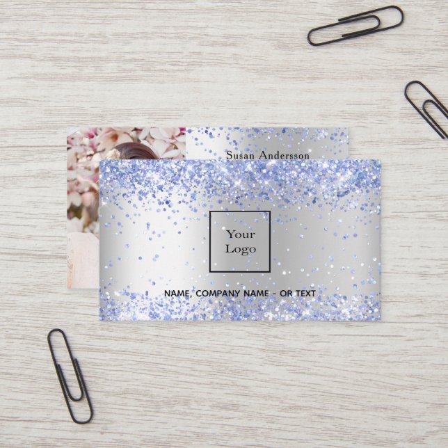 Tarjeta De Visita Código QR para foto azul claro plateado (Anverso/Reverso In Situ)