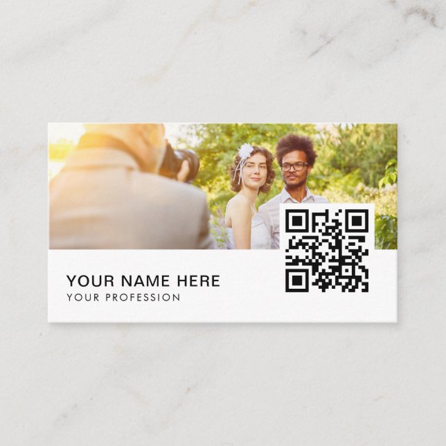Tarjeta De Visita Código QR para fotógrafo boda (Anverso)