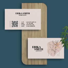 Tarjeta De Visita Código QR para hairstylista floral feminista de lí