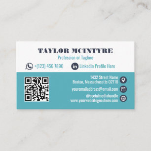Tarjeta De Visita Código QR para iconos profesionales azul oscuro y 