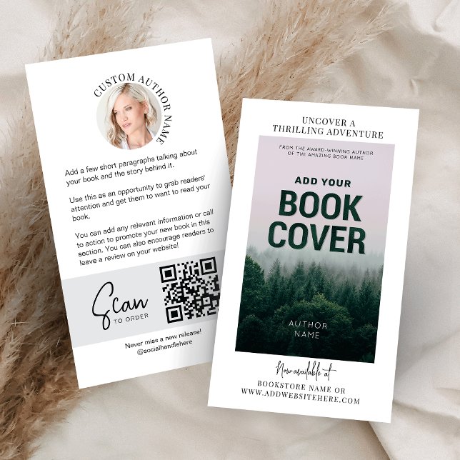 Tarjeta De Visita Código QR para la comercialización fotográfica del (Minimal book launch promotional business cards with custom book cover and your author photo)