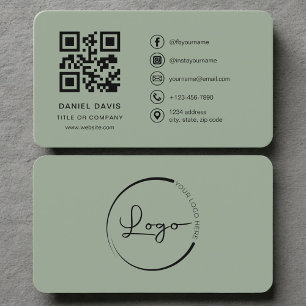 Tarjeta De Visita Código QR para la Empresa Verde Sage minimalista