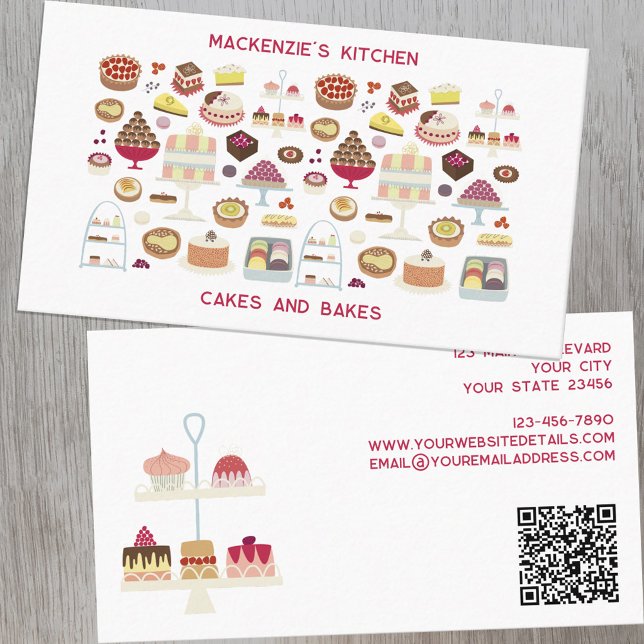 Tarjeta De Visita Código QR para la restauración de pasteles (Cakes and bakes catering food restaurant bakery cafe QR code custom business cards)