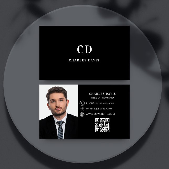 Tarjeta De Visita Código Qr para monograma de foto en blanco negro (Subido por el creador)