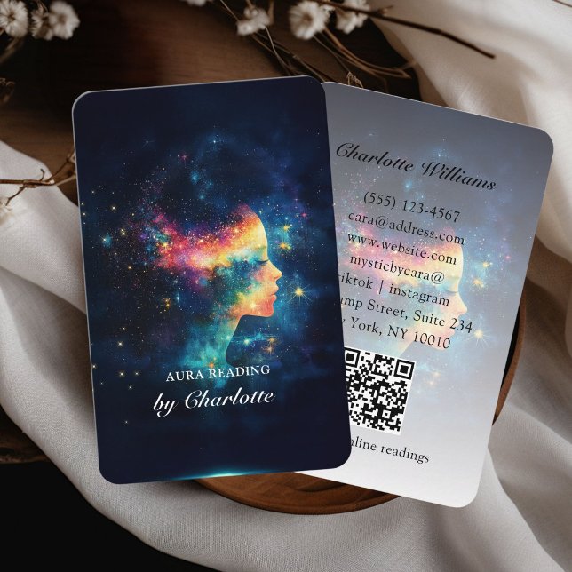 Tarjeta De Visita Código QR para mujer mística universal (Mystic Universe Woman QR-Code Business Card)