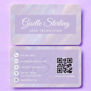 Tarjeta De Visita Código QR Pastel Púrpura para Técnicos de Pestañas