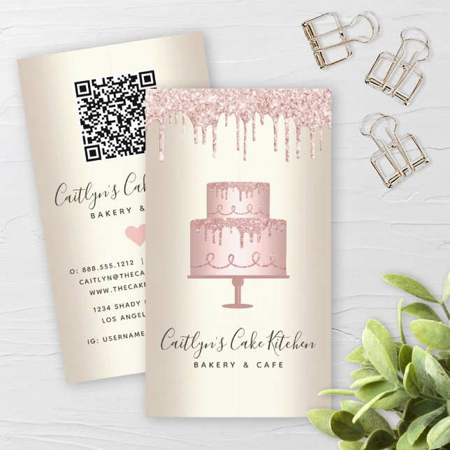 Tarjeta De Visita Código QR Pastel rosa Purpurina Drin Panadería de  (Subido por el creador)