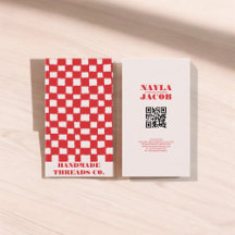 Código QR Patrón de Cuadros Rojo Rosa Hecho a Mano