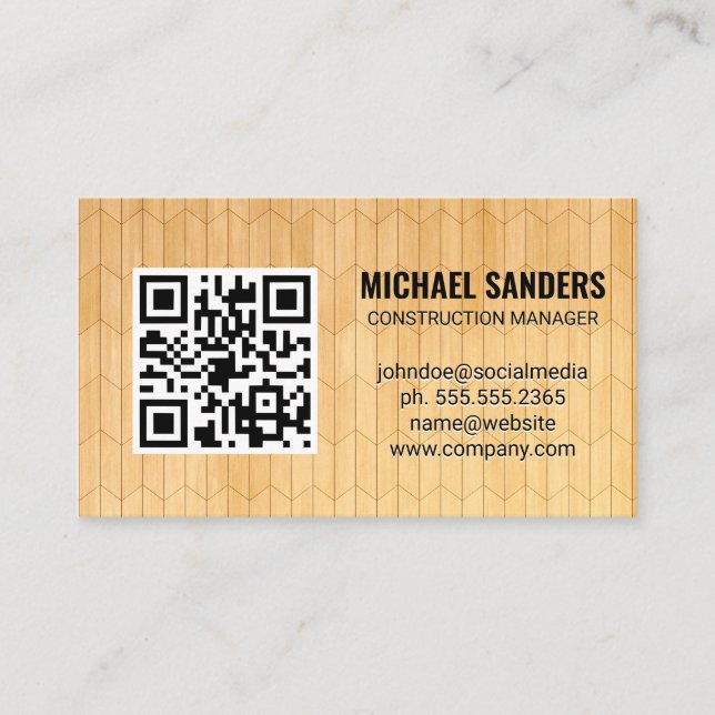 Tarjeta De Visita Código QR | Patrón de paneles de madera (Anverso)