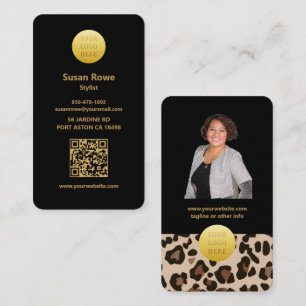Tarjeta De Visita Código QR Patrón Leopardo Glam Luxe Moderno Negro