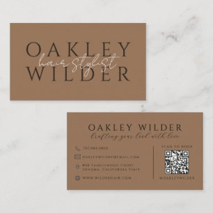 Tarjeta De Visita Código QR Peluquero Terracota Oscuro