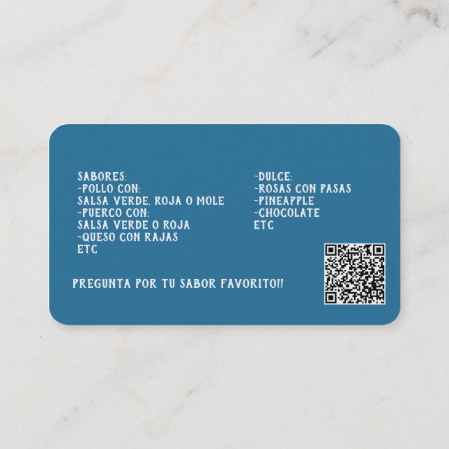 Tarjeta De Visita Código QR Personalizado de Tamales (Reverso)