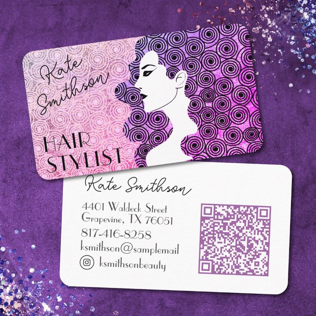 Tarjeta De Visita Código QR personalizado del cabello rizado y medio (Subido por el creador)