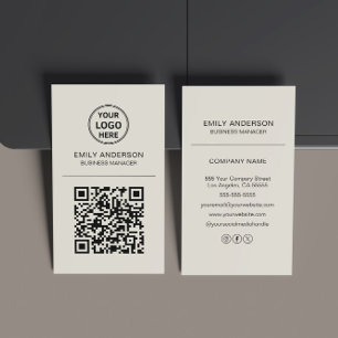 Tarjeta De Visita Código QR Personalizado Logo Minimal Beige
