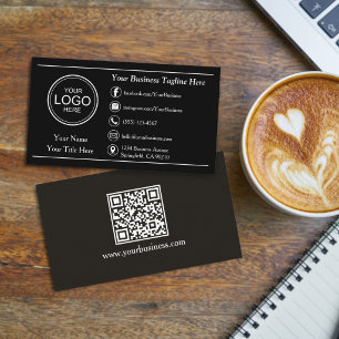 Tarjeta De Visita Código QR personalizado moderno negro profesional 