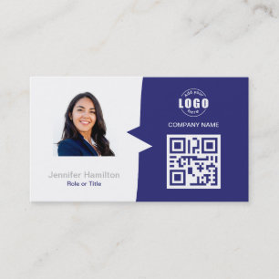 Tarjeta De Visita Código QR personalizado profesional foto azul gris