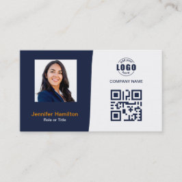 Tarjeta De Visita Código QR personalizado profesional foto azul oscu
