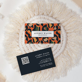Tarjeta De Visita CÓDIGO QR Piel animal Leopardo spot colores tierra