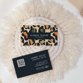 Tarjeta De Visita CÓDIGO QR Piel animal Leopardo spot colores tierra