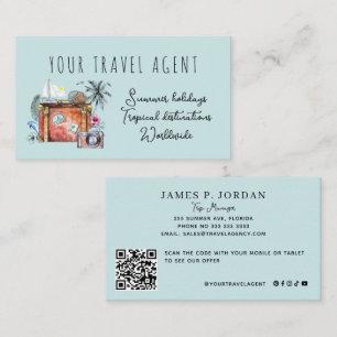 Tarjeta De Visita CÓDIGO QR plantilla de agencia de viajes para vaca
