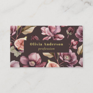 Tarjeta De Visita código QR Plum Dark Floral Femenino Chic