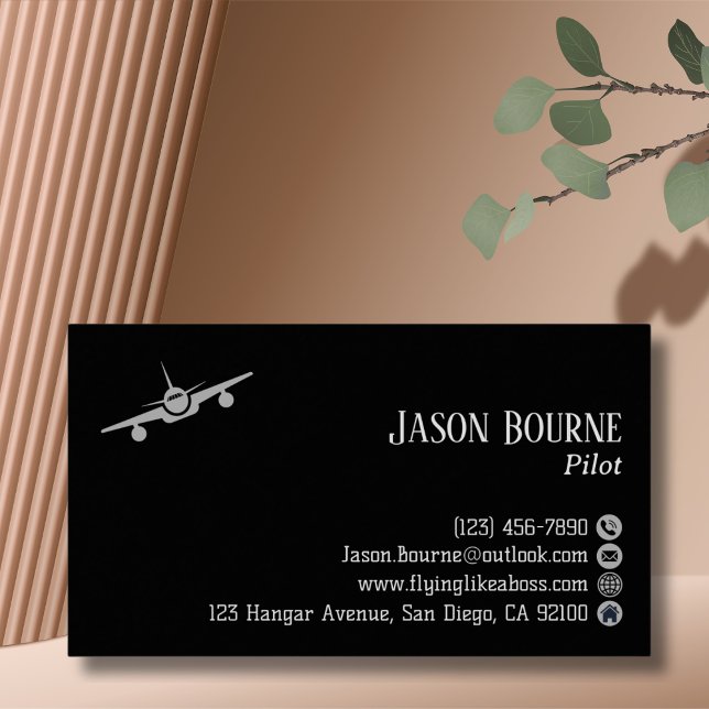 Tarjeta De Visita Código QR profesional,Aviación, Plata negra modern (Subido por el creador)