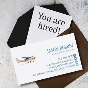 Tarjeta De Visita Código QR Profesional Avión Cessna Azul Personaliz
