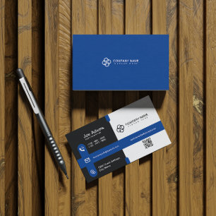 Tarjeta De Visita Código QR profesional azul simple y moderno escane