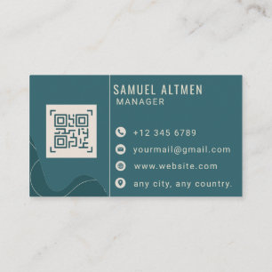 Tarjeta De Visita Código QR Profesional Azul Teal y Crema de Lujo