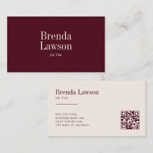 Tarjeta De Visita Código QR Profesional Burgundy y Beige Chic
