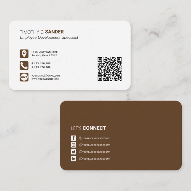 Tarjeta De Visita Código QR profesional con redes sociales  (Anverso / Reverso)