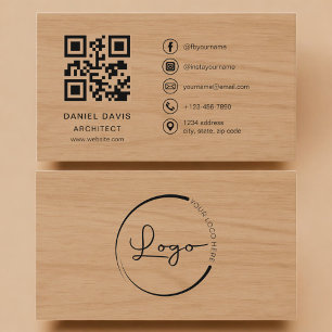 Tarjeta De Visita Código QR profesional de arquitecto de madera
