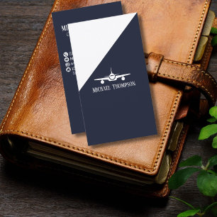 Tarjeta De Visita Código QR Profesional de Aviación Azul Marino Mini