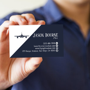 Tarjeta De Visita Código QR Profesional de Aviación Azul Marino Mini