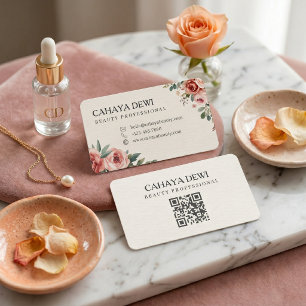 Tarjeta De Visita Código QR profesional de belleza de rosa floral ac