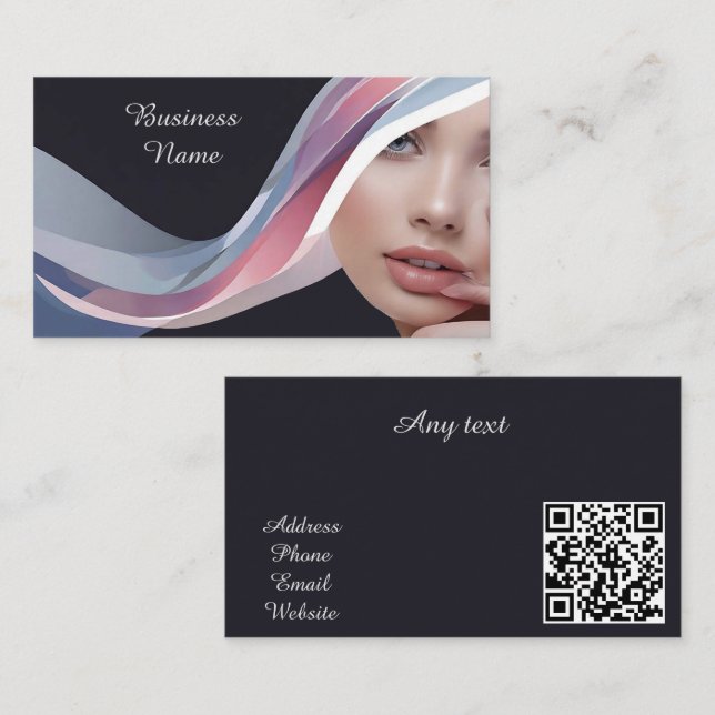 Tarjeta De Visita Código QR profesional de Belleza Personalizada (Anverso / Reverso)