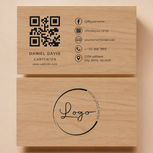 Tarjeta De Visita Código QR profesional de carpintería en madera