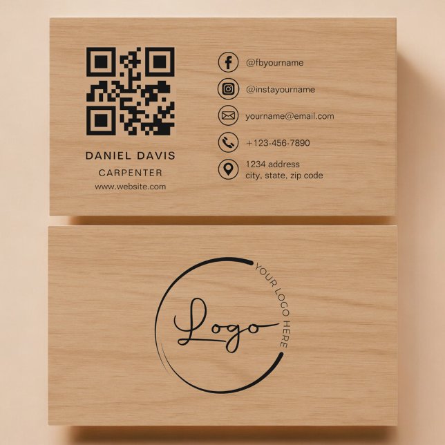 Tarjeta De Visita Código QR profesional de carpintería en madera (Subido por el creador)