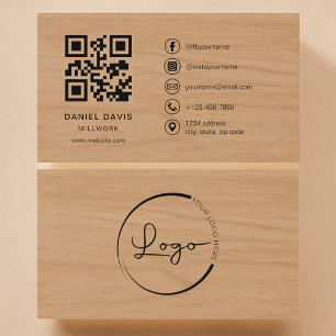 Tarjeta De Visita Código QR profesional de carpintería en madera